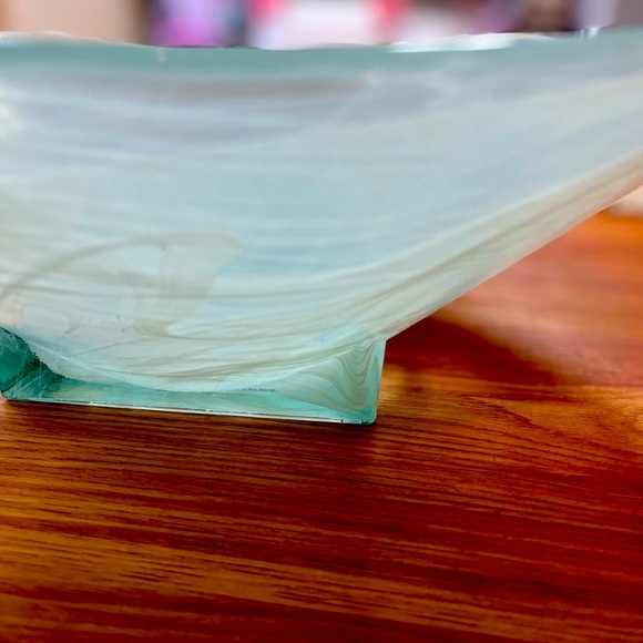 Recycled Art Glass Eco glass Centerpiece Bowl Sea-foam Made In Spain - Picture 16 of 16